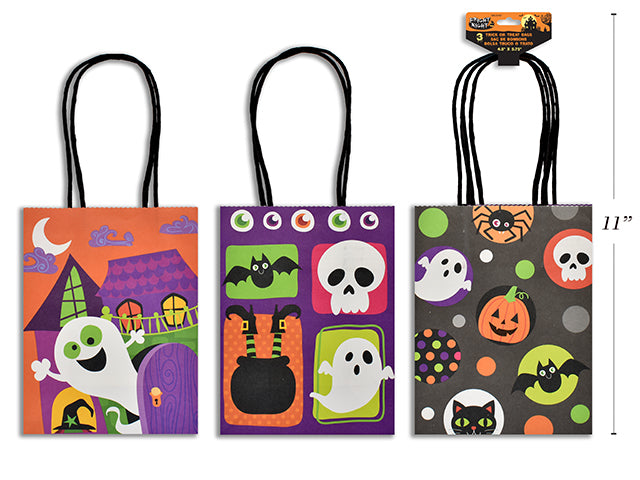 Carton of 24 Halloween Printed White Kraft Treat Bags 3 Pack