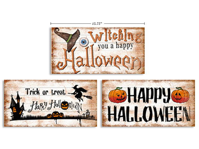 Carton of 12 Halloween Embossed Metal Wooden Old Fashion Signs