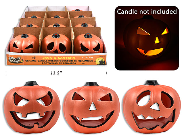 Carton of 24 Halloween Ceramic Jack O Lantern Candle Holder