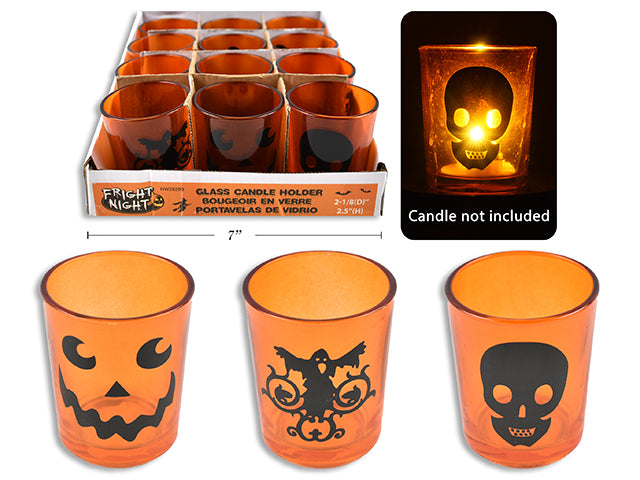 Carton of 24 Halloween Printed Glass Candle Holder