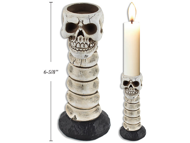 Carton of 24 Halloween Cement Skull On A Bone Candle Holder