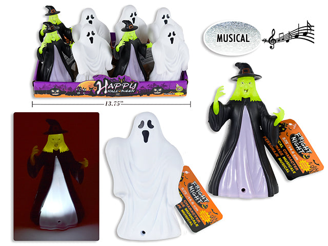 Carton of 12 Halloween Battery Operated Light Up Musical Ghost Or Witch