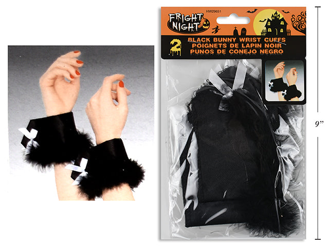 Carton of 24 Black Bunny Wrist Cuffs With Velcro Closure