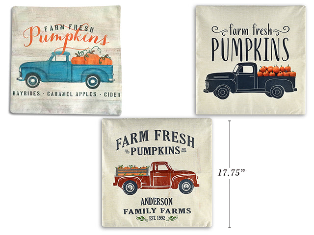 Carton of 12 Harvest Pumpkin Truck Printed Jute Cushion Cover