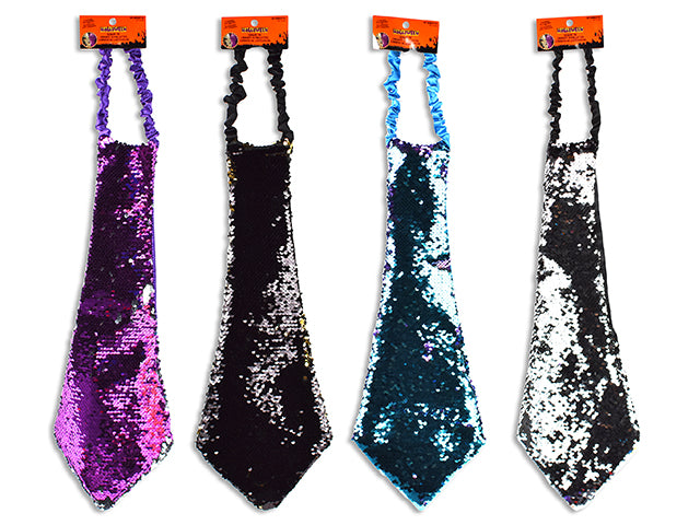 Carton of 24 Halloween Flip Sequin Necktie With Elastic Strap