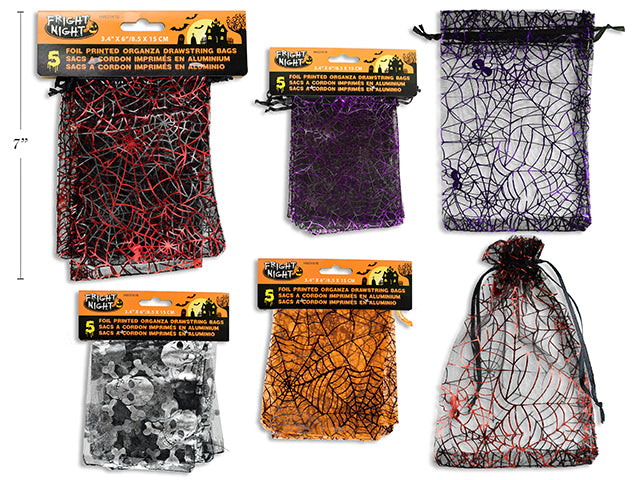 Carton of 24 Halloween Foil Printed Organza Drawstring Bag