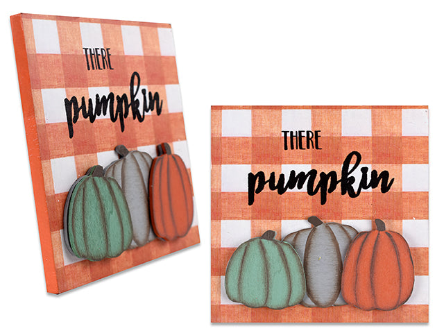 Carton of 12 Harvest Wooden Buffalo Plaid Pumpkin Square Plaque