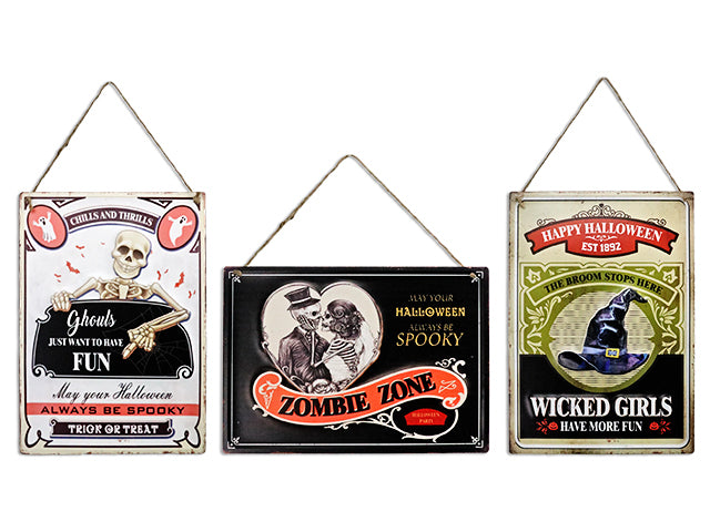 Carton of 12 Halloween Embossed Metal Old Fashion Signs