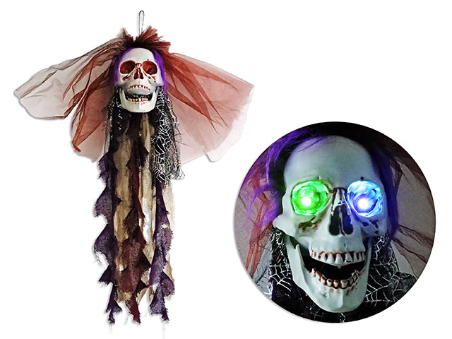 Carton of 12 Halloween Led Hanging Skull Bride