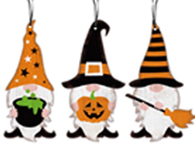 Carton of 24 Halloween Hanging Gnome With Witch Hat Plaque