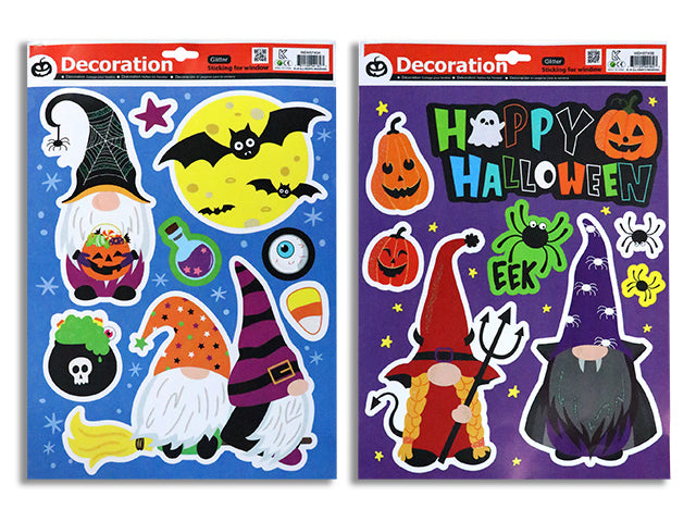 Carton of 24 Halloween Glitter Gnome Window Clings