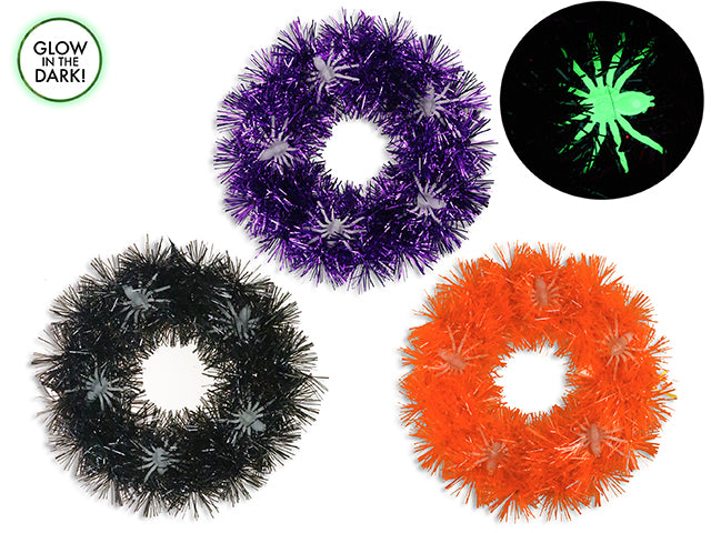 Carton of 24 Halloween Spiders Tinsel Wreath