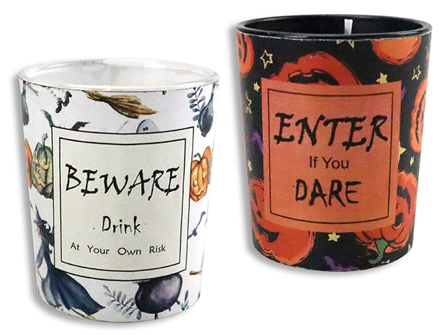 Carton of 24 Halloween Warning Sign Candle Holder