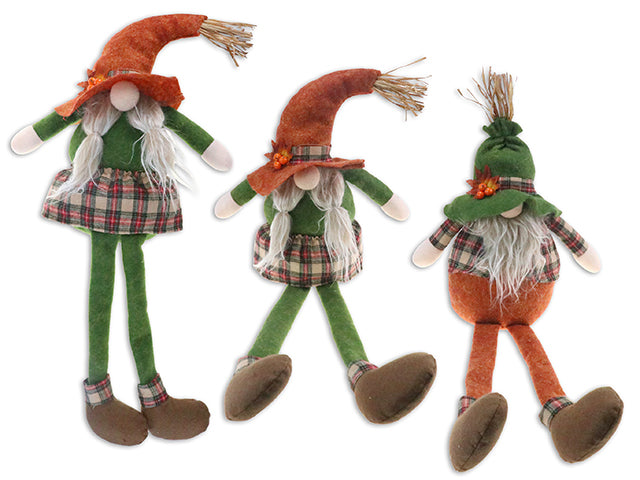 Carton of 12 Harvest Farmhouse Plaid Long Legged Plush Sitting Gnome