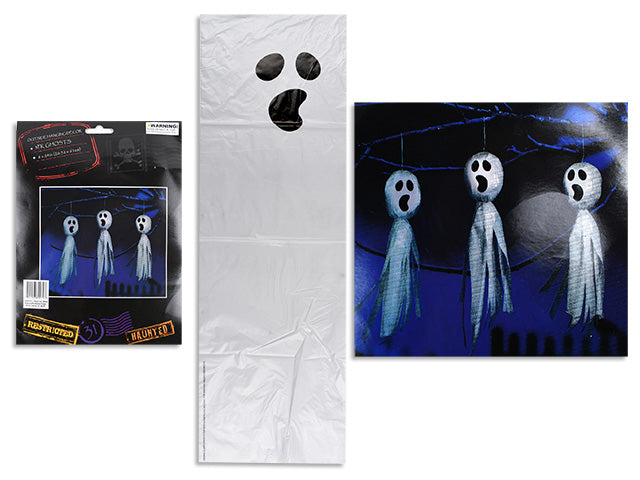 Carton of 24 Halloween Plastic Hanging Ghost Tree Decoration