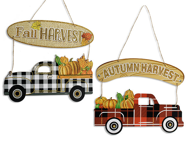 Carton of 24 Harvest Buffalo Plaid Truck Hanging Foam Plaque