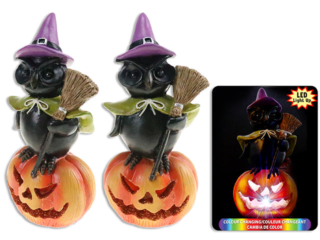 Carton of 12 Halloween Battery Operated Led Polyresin Wizard Car On A Jack O Lantern Tabletop Decoration