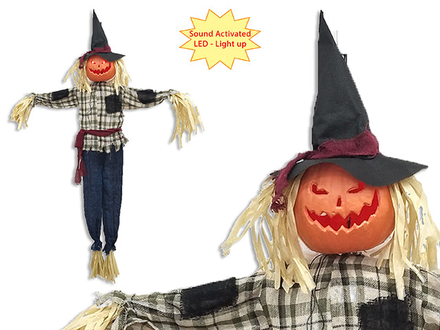 Carton of 8 Halloween Battery Operated Led Sound Activated Hanging Scarecrow Jack O Lantern