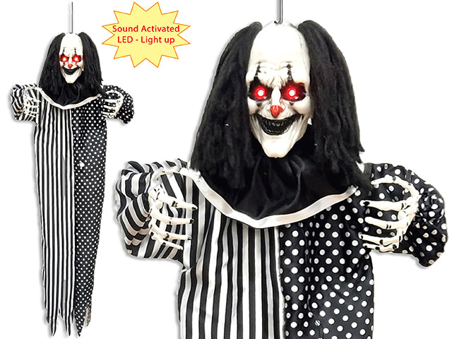 Carton of 8 49-5/8in B/O Sound Activated Col.Changing 4-LED Hanging Clown w/ Red Eyes & Sound. Cht.