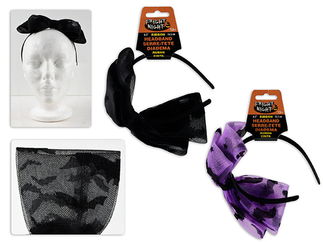 Carton of 24 Halloween Printed Mesh Ribbon Headband