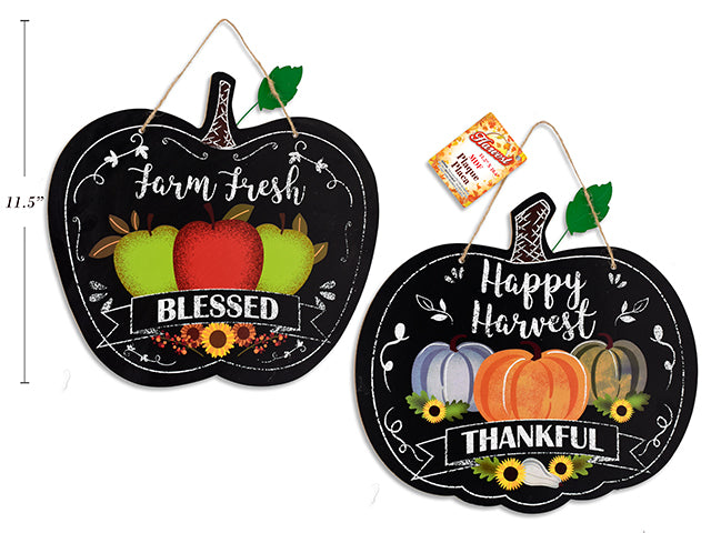 Carton of 24 Harvest Blackboard Style Hanging Plaque With Metal Leaves