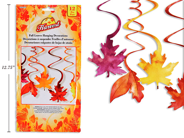 Carton of 24 Harvest Fall Leaves Hanging Swirl Decoration