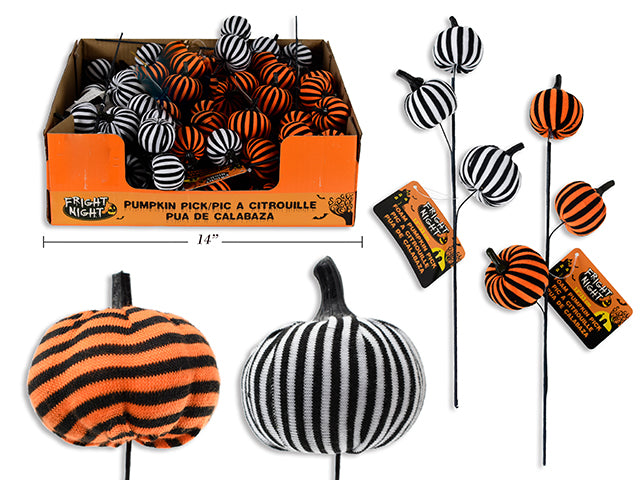 Carton of 36 Halloween 2 Tone Fabric Wrapped Foam Pumpkin Pick