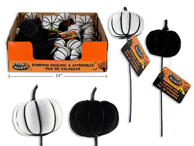 Carton of 24 Halloween Flocked Pumpkin Pick