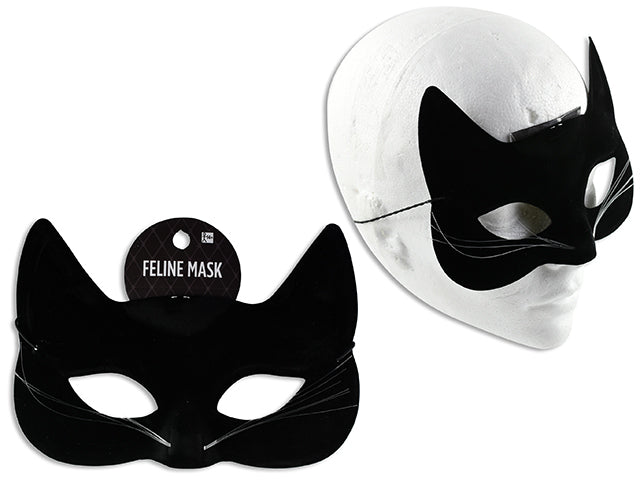 Carton of 24 6-5/8in x 4.75in Hween Flocked Half Face Cat Mask. h/c.