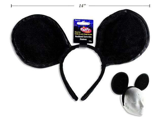 Carton of 12 Halloween Black Mouse Ears Plush Headband