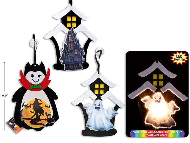 Carton of 24 Halloween Battery Operated Fiber Optic Led Die Cut Felt Hanging Ornament