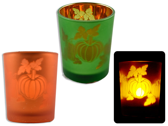 Carton of 24 Harvest Laser Cut Pumpkin Mirrored Glass Candle Holder