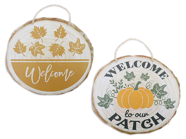 Carton of 12 Harvest Wooden Log Welcome Sign