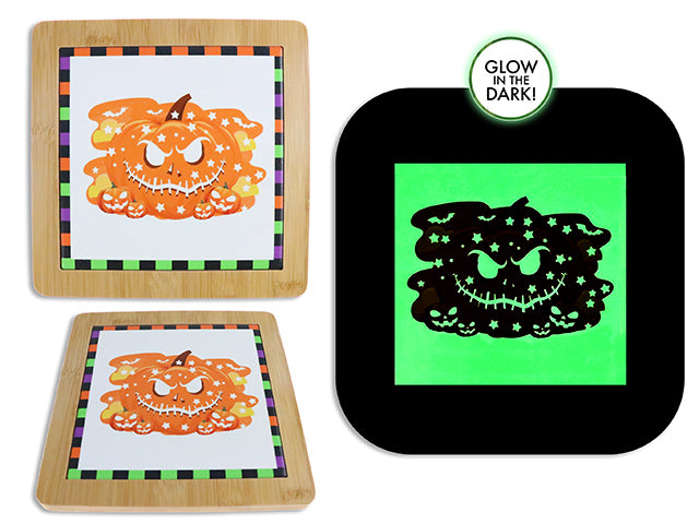 Carton of 12 Halloween Glow In The Dark Ceramic Pot Holder With Bamboo Border