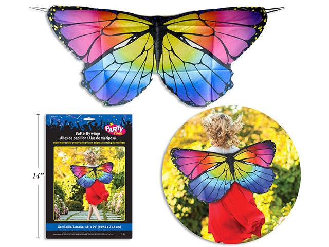 Carton of 12 44in x 24.5in Printed Butterfly Wings w/ Finger Loops. Polybag w/Insert.