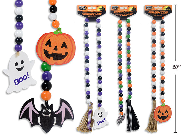 Carton of 24 Halloween Wooden Beads Decoration With A Die Cut Jute Tassel