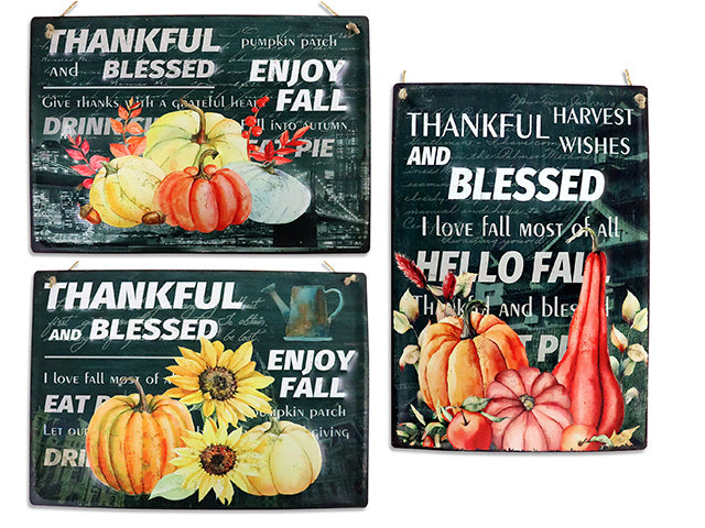 Carton of 12 Harvest Embossed Metal Pumpkin Old Fashion Sign