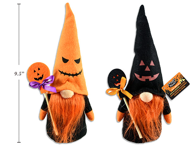 Carton of 12 11-3/8in Jack-o-Lantern Costume Hween Gnome. 2 Cols: Black / Orange. Cht.