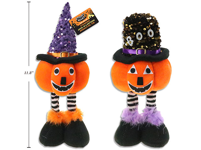 Carton of 12 Hween Standing Long Legged Jack-o-Lantern w/Sequin Hat. 2 Asst. Cht.