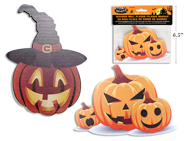 Carton of 24 5.75in Hween Wooden Wall Plaque w/ Self Adhesive Mounting Tape. 2 Asst.Styles. Pbh.