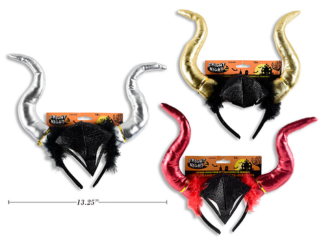 Carton of 24 Halloween Metallic Demon Horn Headband With Fur