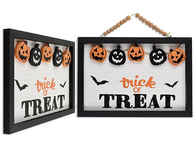 Carton of 12 8in(H) x 11-7/8in(W) Hween Shadow Box w/Dangling Jack-o-Lantern Banner & Beaded Hanger. Cht.