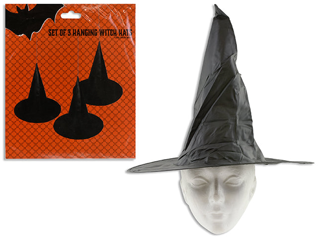 Carton of 24 3pk 14in(H) x 15in(D) Hween Collapsible Hanging Witch Hat. Polybag w/Insert.