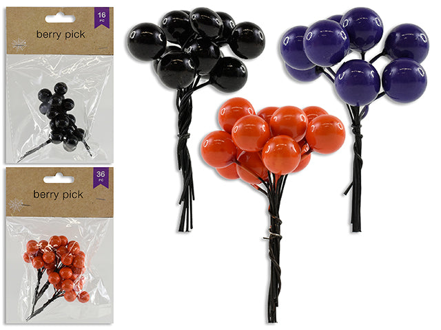 Carton of 24 Hween Berry Picks. 2 Asst: 36pcs 12mm / 16pcs 15mm. 3 Cols. Pbh.