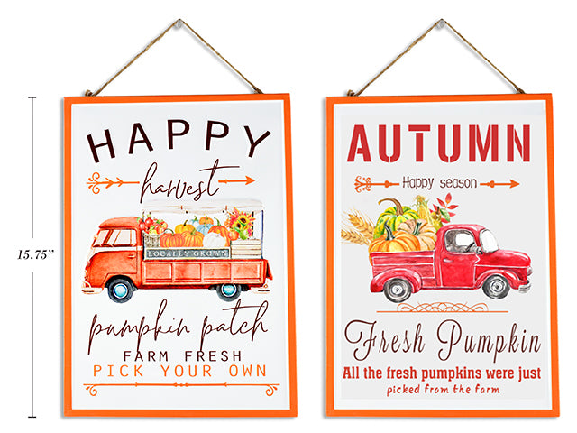 Carton of 12 Harvest Embossed Metal Pumpkin Truck Old Fashion Sign