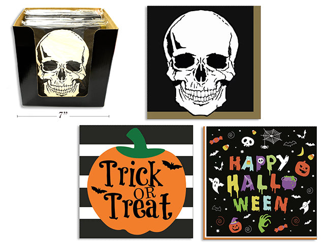 Carton of 24 16ct Hween Luncheon Napkin in Display. 6.5in x 6.5in. 2-ply Napkin. 3 Asst. 12/Dsp