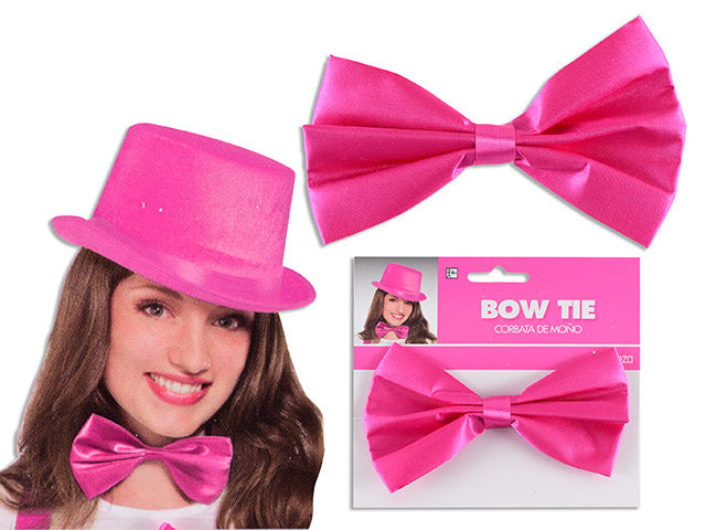 Carton of 24 5.65in x 3.6in Adult Pink Satin Bow Tie. Polybag w/Insert.