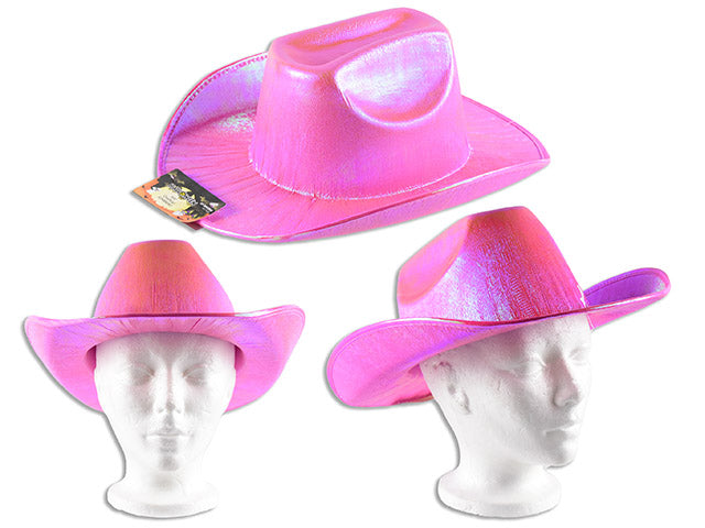 Carton of 12 14.4in Adult Pink Shimmering Cowboy Hat. J-hook w/Cht.