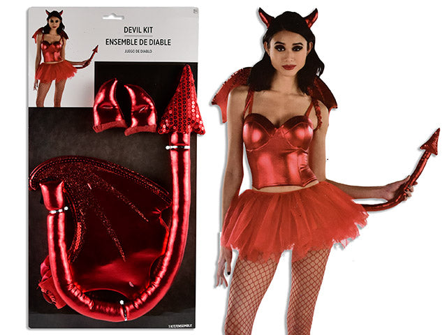 Carton of 12 4pcs Adult Shimmering Devil Costume Kit. Incl: 2pcs Horn / Wing / Tail. t.o.c.