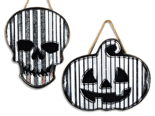 Carton of 12 11.6in(L) Hween Die-Cut MDF Hanging Plaque w/ Galvanized Washboard. Jute Hanger. Cht.